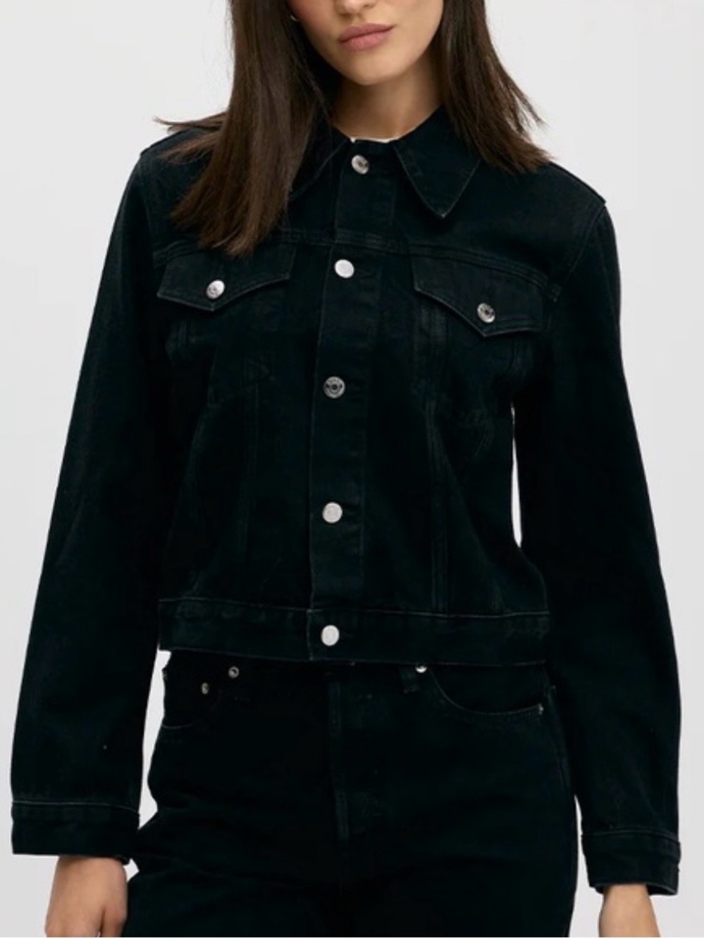 Etica Black Denim Jean Jacket with Silver Buttons